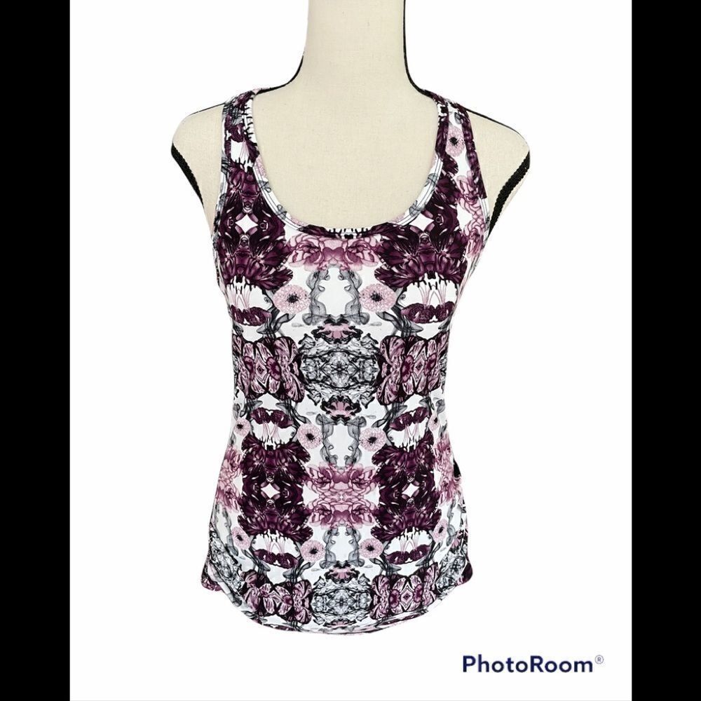 KARMA Racerback style floral tank w/ ruched sides